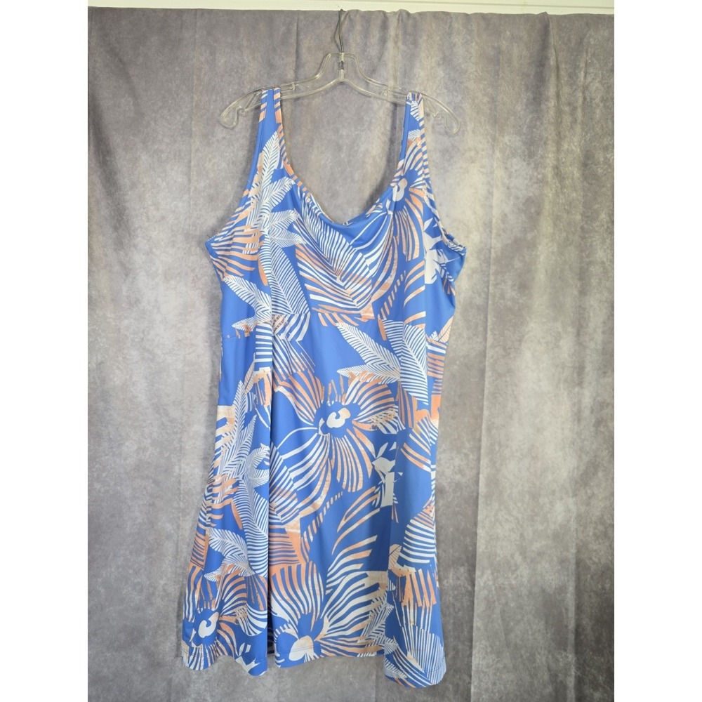 Columbia Sport Tank Dress 3X Blue Floral PFG UPF 50 Fishing Tropical Hiking